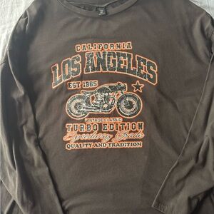 SHEIN Black Long Sleeve Tee with Orange & White Los Angeles Motorcycle Graphic